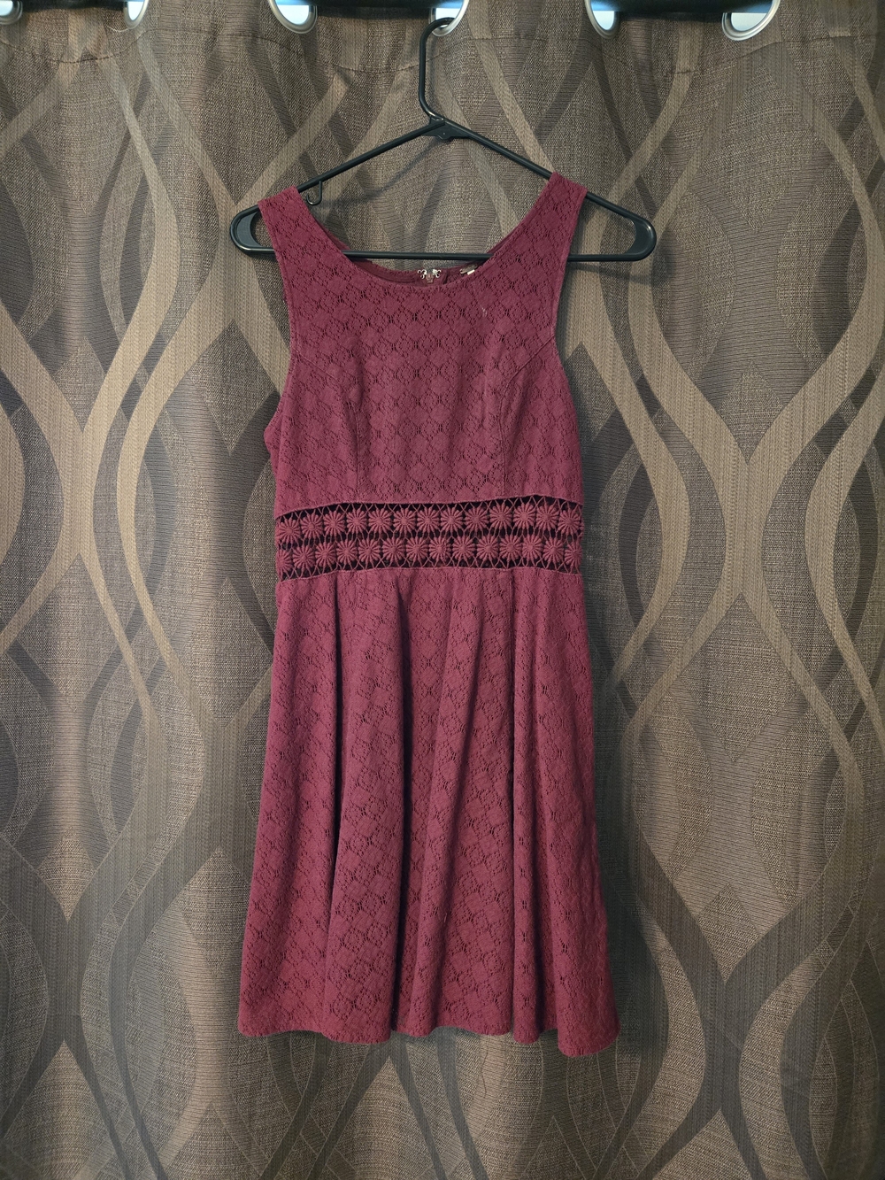 Lace Fit-and-Flare Dress in Burgundy